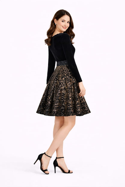 Elegant Women Ethnic Motifs Velvet Fit & Flare Dress – Luxe Festive & Party Wear