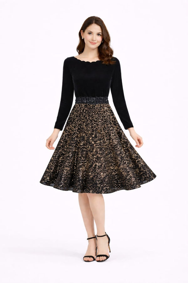 Elegant Women Ethnic Motifs Velvet Fit & Flare Dress – Luxe Festive & Party Wear
