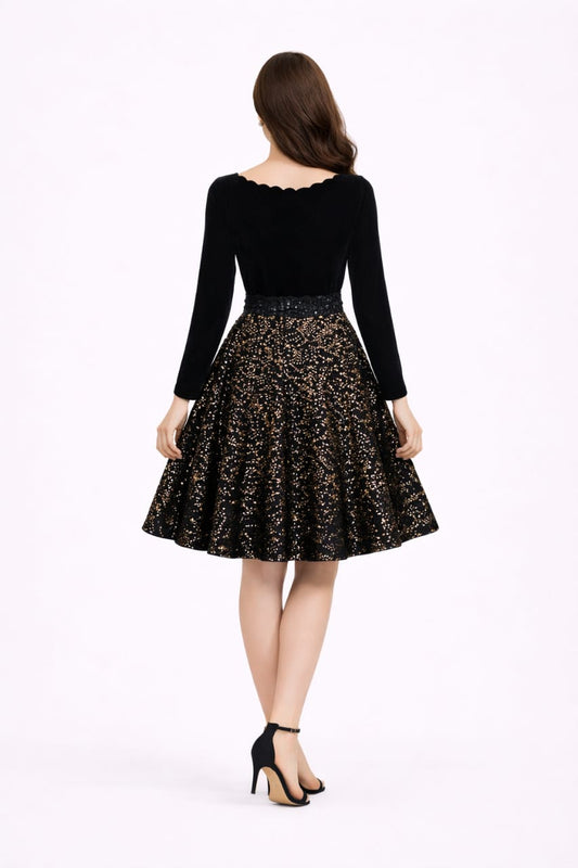 Elegant Women Ethnic Motifs Velvet Fit & Flare Dress – Luxe Festive & Party Wear