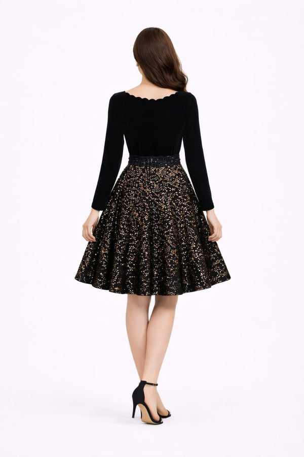 Elegant Women Ethnic Motifs Velvet Fit & Flare Dress – Luxe Festive & Party Wear