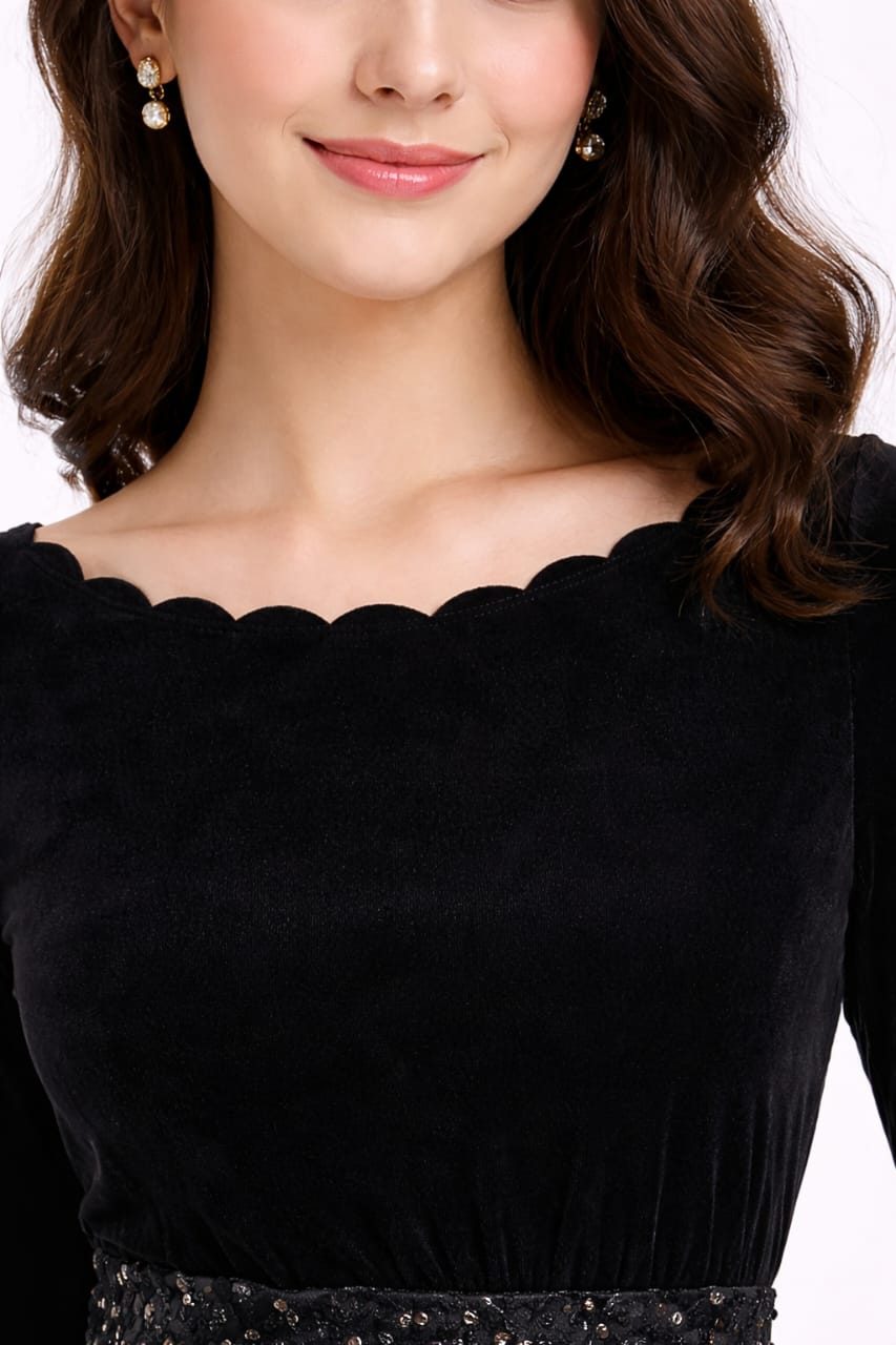 Elegant Women Ethnic Motifs Velvet Fit & Flare Dress – Luxe Festive & Party Wear