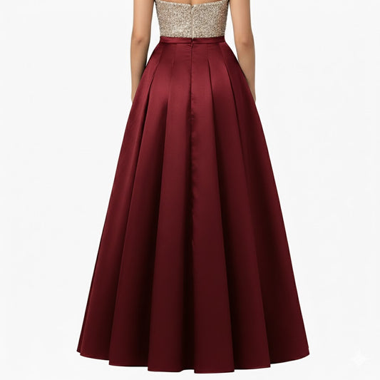 Women Satin A-Line Skirt – Trendy High Waist Party & Casual Wear dark red