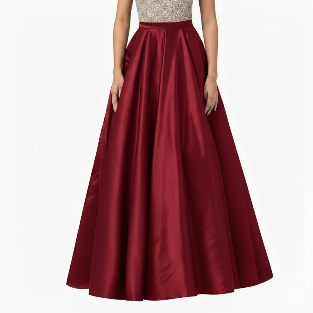 Women Satin A-Line Skirt – Trendy High Waist Party & Casual Wear dark red