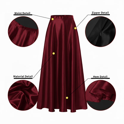 Women Satin A-Line Skirt – Trendy High Waist Party & Casual Wear dark red