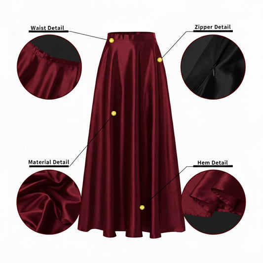Women Satin A-Line Skirt – Trendy High Waist Party & Casual Wear dark red