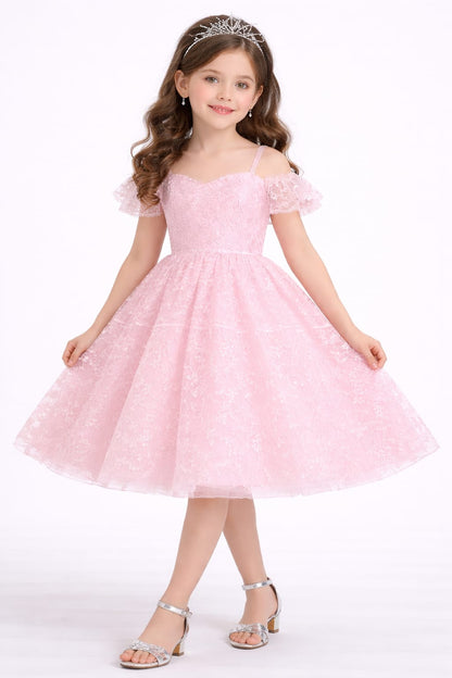 Baby Pink Lace Princess Party Dress for Girls