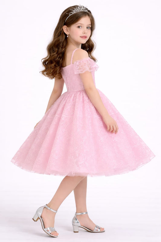 Baby Pink Lace Princess Party Dress for Girls