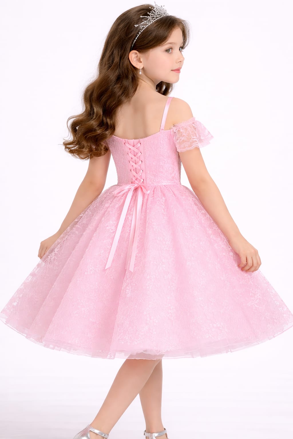 Baby Pink Lace Princess Party Dress for Girls