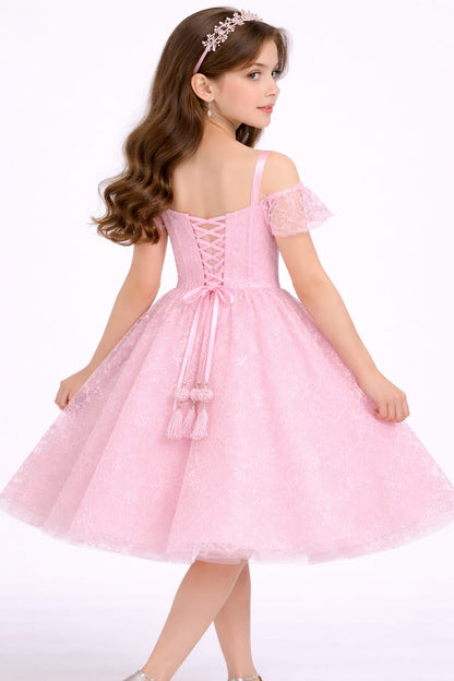 Baby Pink Lace Princess Party Dress for Girls