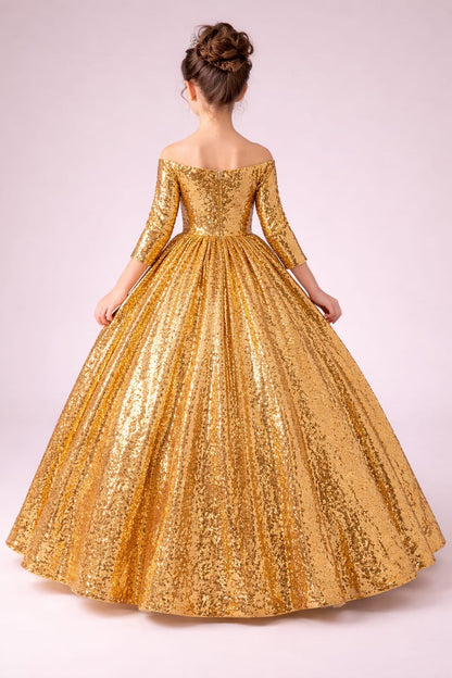Luxury Gold Sequin Princess Ball Gown for Girls