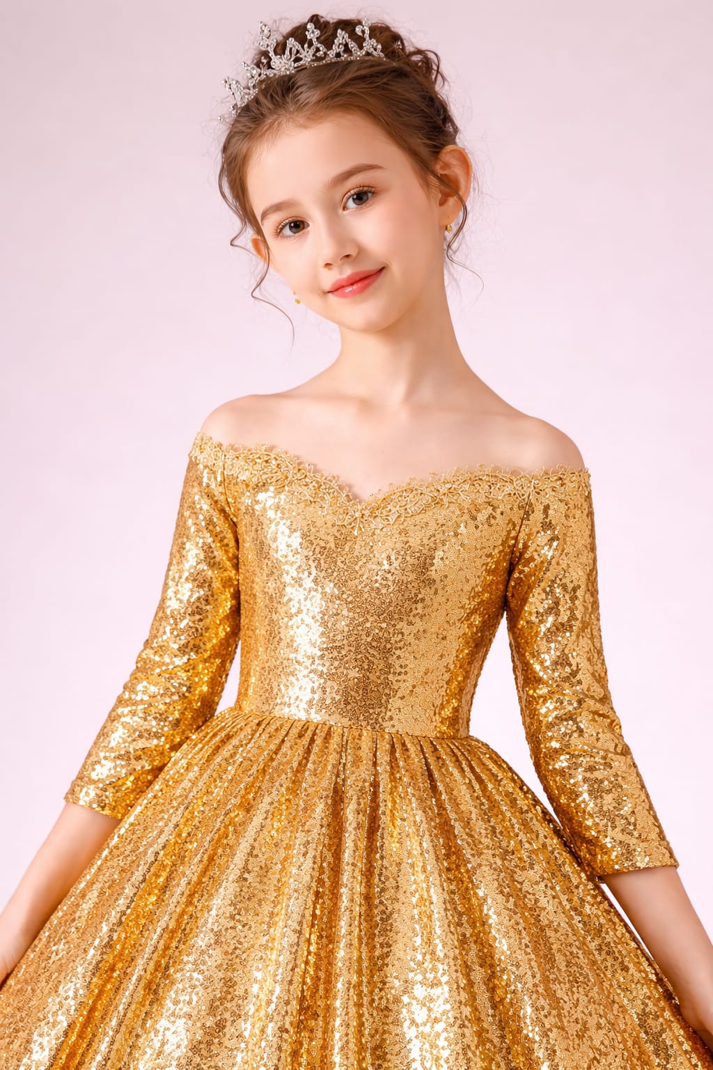 Luxury Gold Sequin Princess Ball Gown for Girls