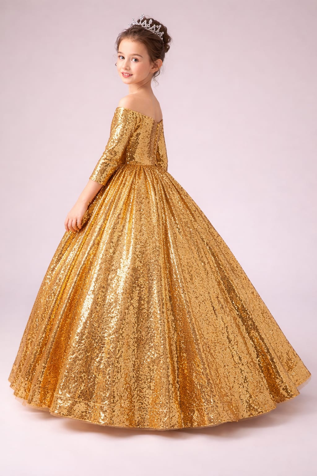 Luxury Gold Sequin Princess Ball Gown for Girls