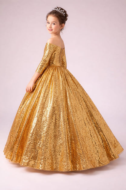 Luxury Gold Sequin Princess Ball Gown for Girls