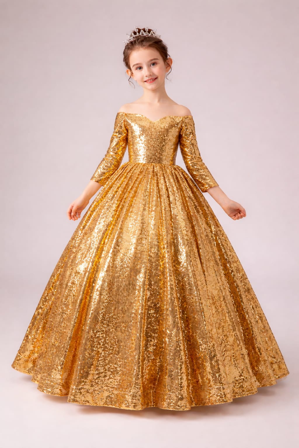 Luxury Gold Sequin Princess Ball Gown for Girls