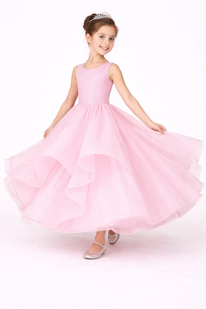 Elegant Baby Pink Layered Princess Ball Gown for Girls