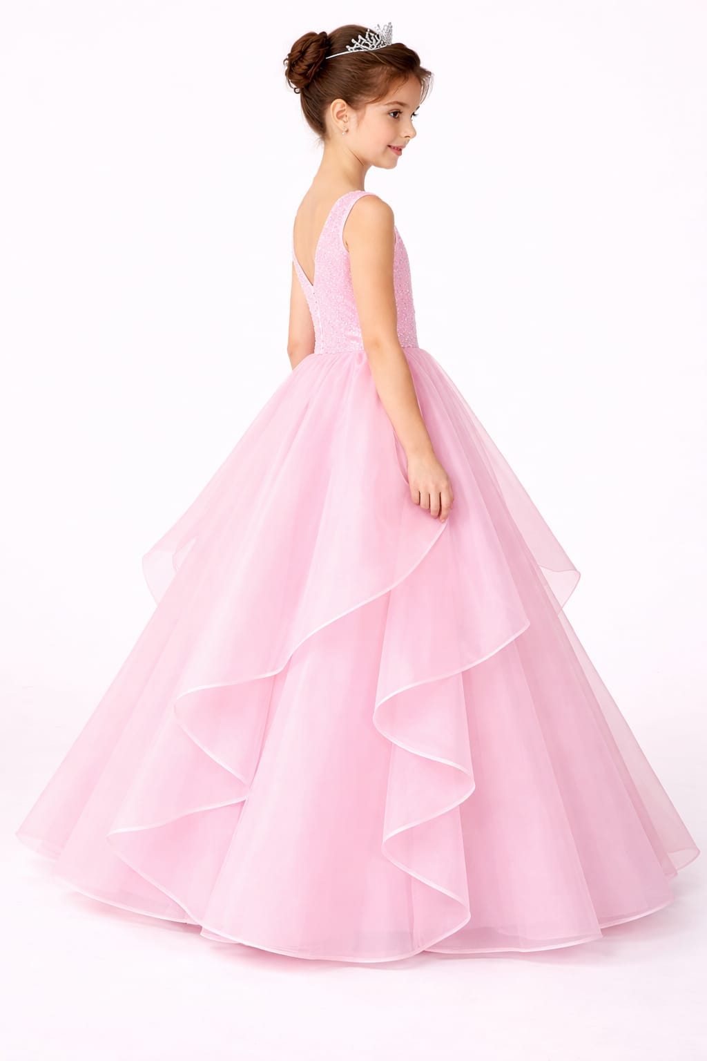 Elegant Baby Pink Layered Princess Ball Gown for Girls