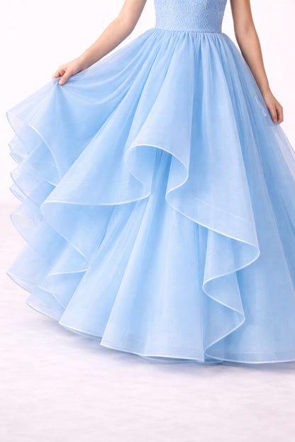 Sky Blue Layered Princess Ball Gown for Girls