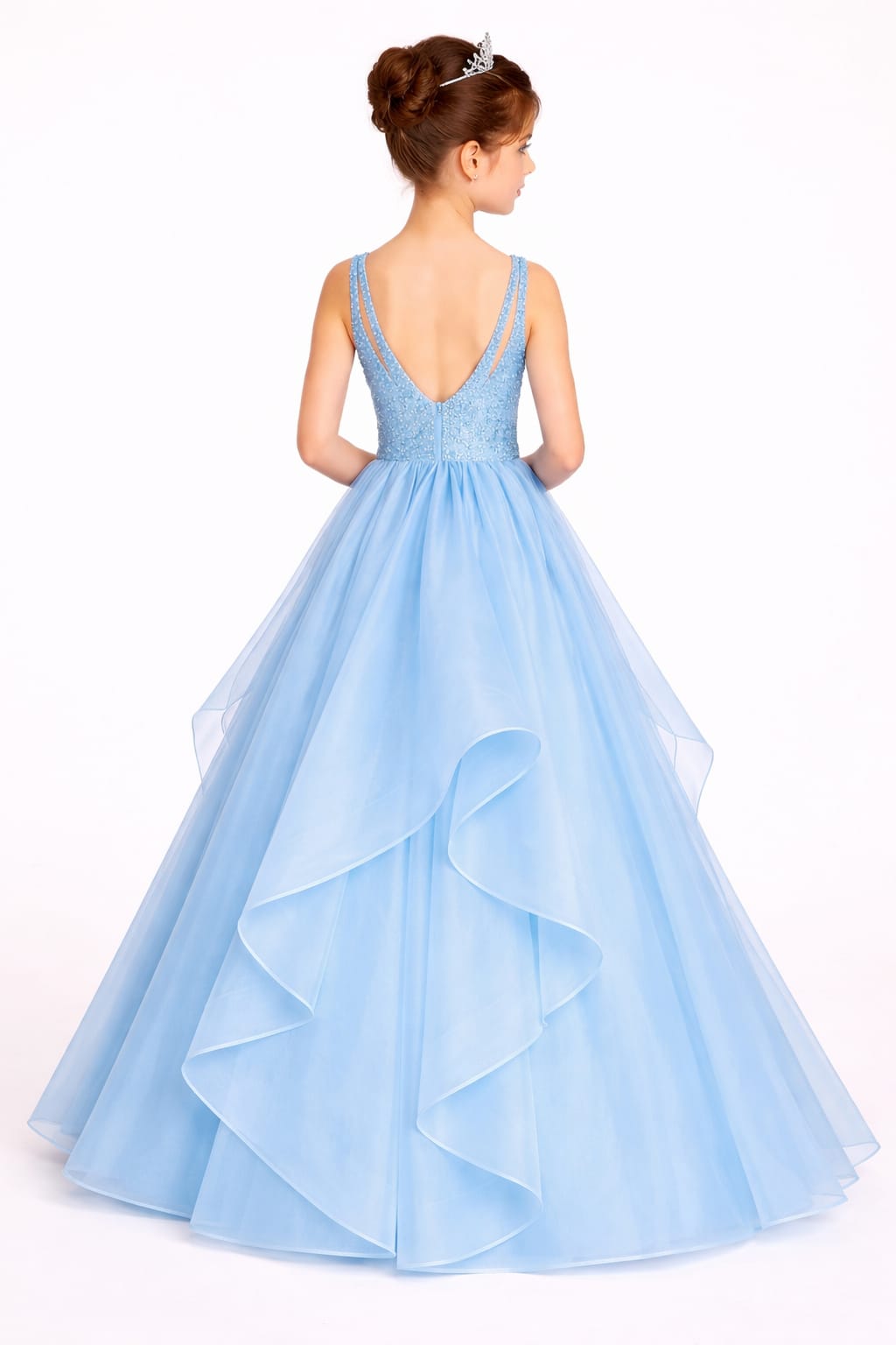 Sky Blue Layered Princess Ball Gown for Girls