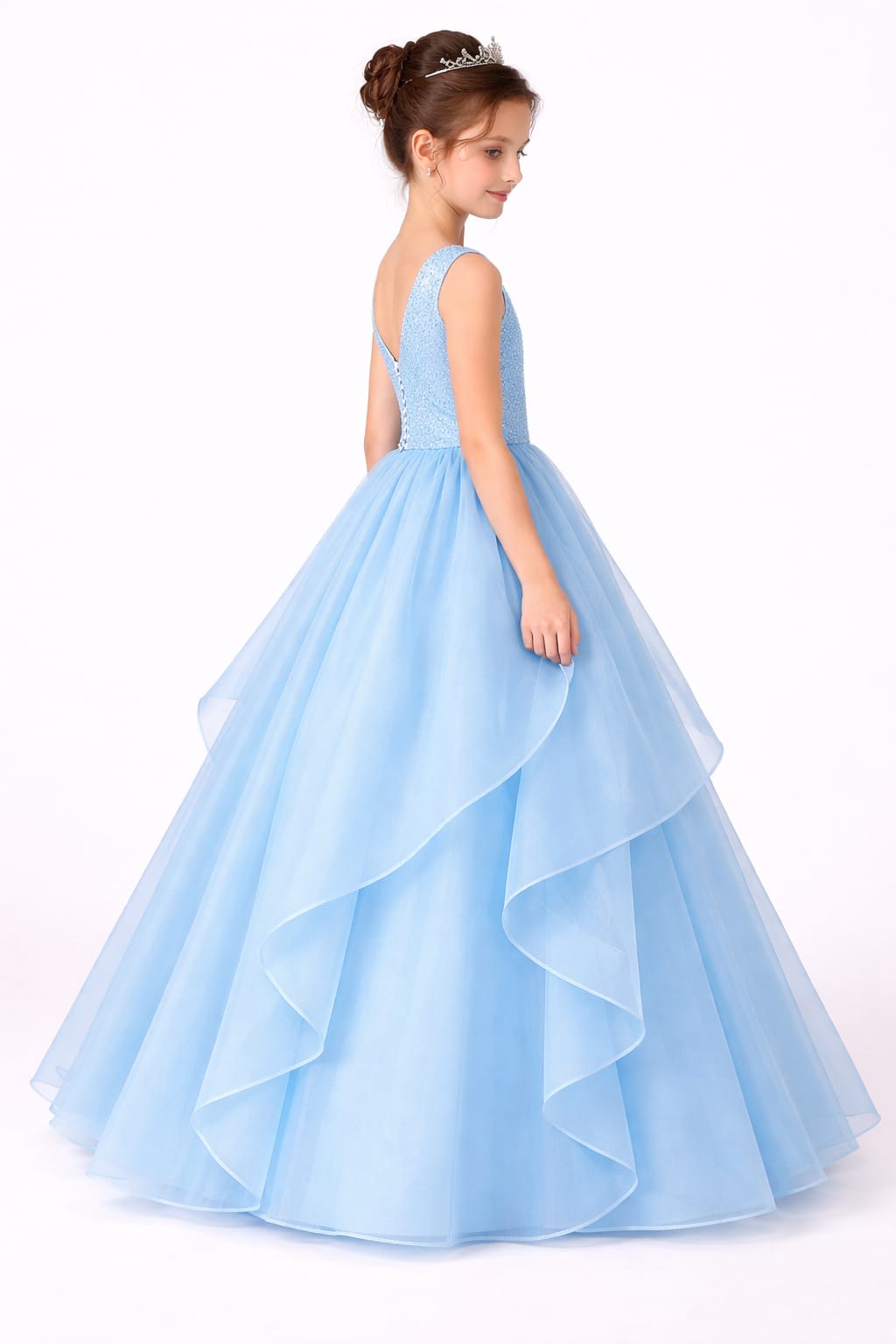 Sky Blue Layered Princess Ball Gown for Girls