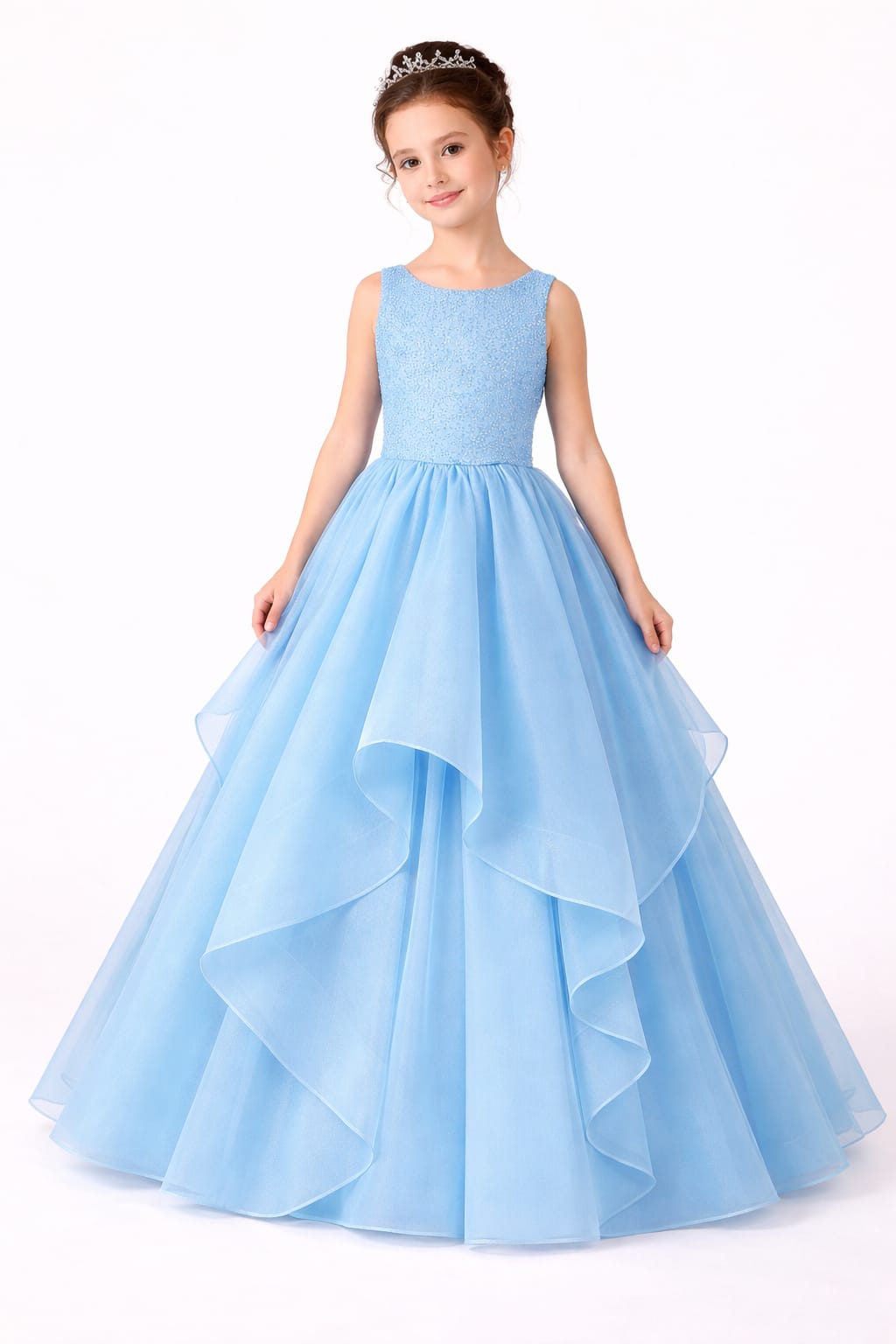 Sky Blue Layered Princess Ball Gown for Girls