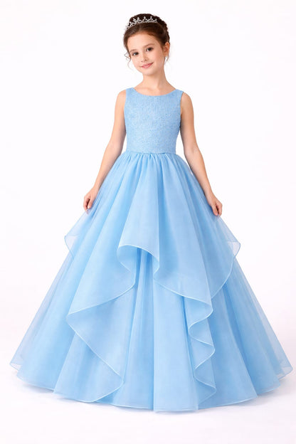 Sky Blue Layered Princess Ball Gown for Girls