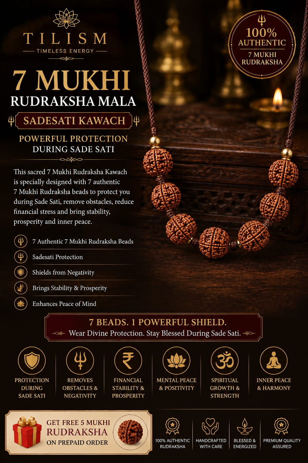 Tilism 7 Mukhi Rudraksha Mala | Sade Sati Spiritual Kavach