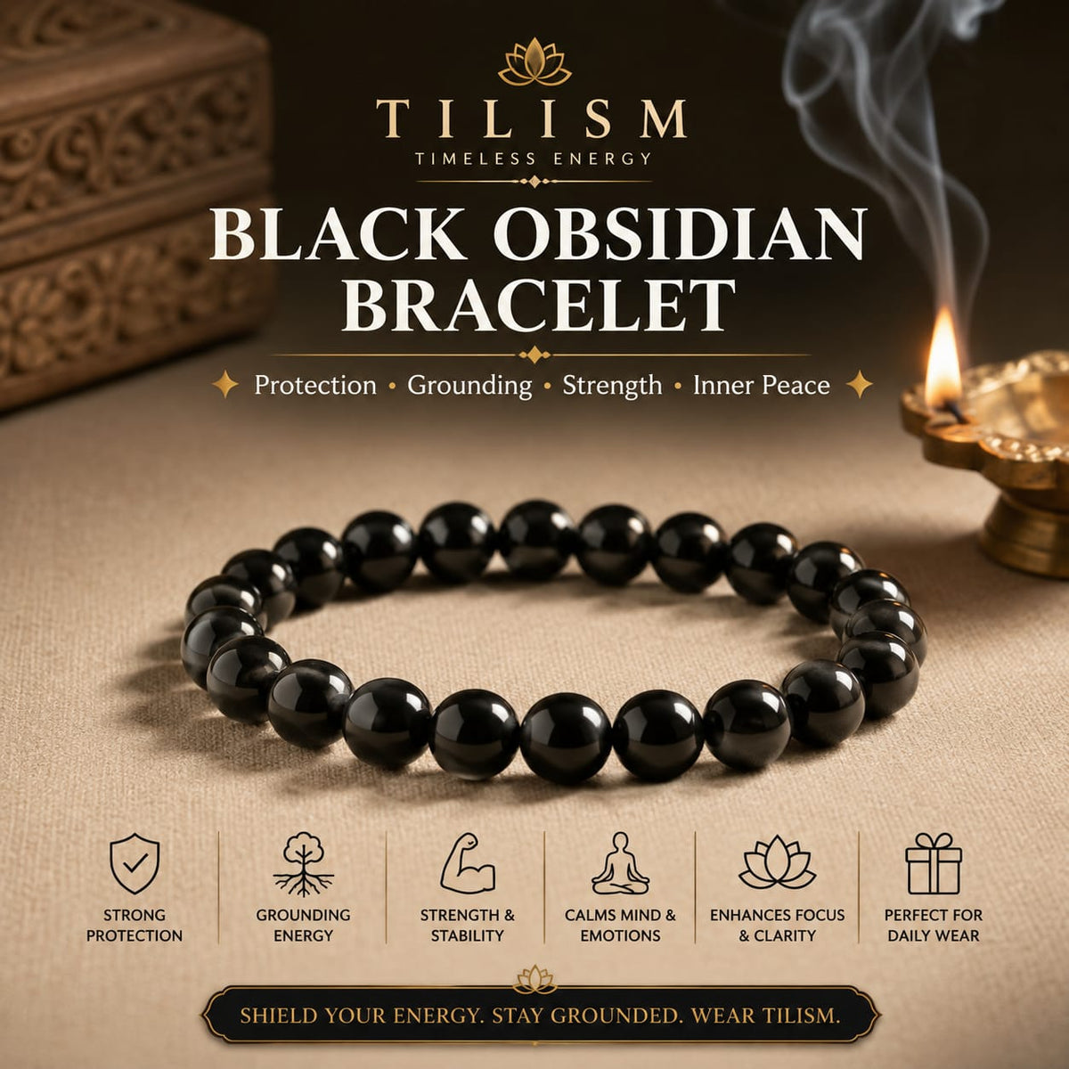 Black Obsidian Bracelet for Spiritual Practices | Tilism