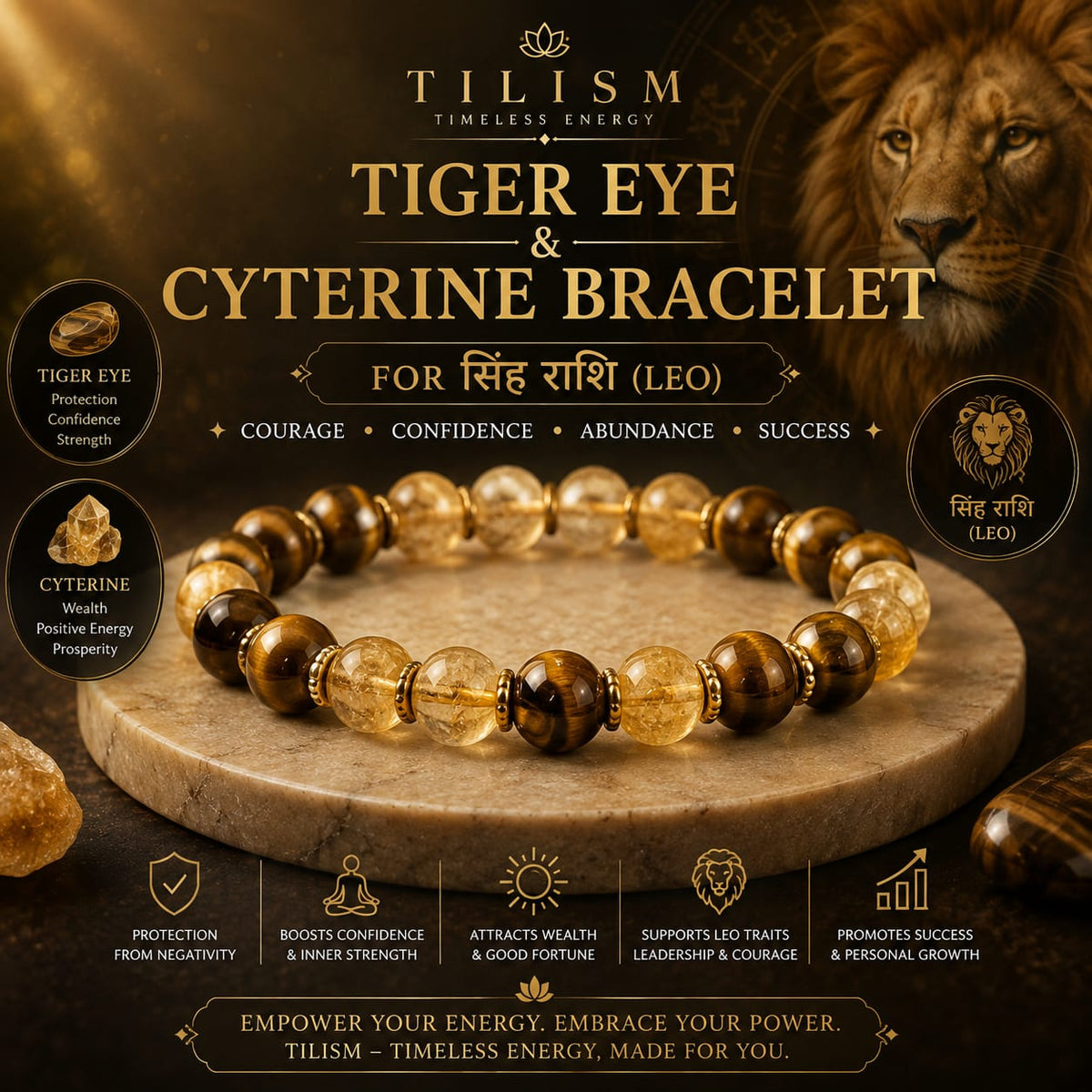 Tilism Tiger Eye Citrine Bracelet | Traditional Gemstone Accessory