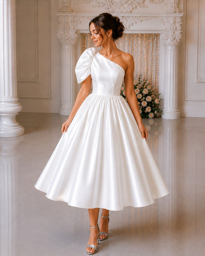 White One Shoulder Dress for Women | Glass Satin Party Wear