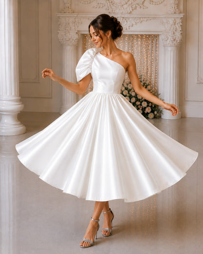 White One Shoulder Dress for Women | Glass Satin Party Wear