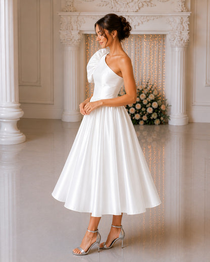 White One Shoulder Dress for Women | Glass Satin Party Wear