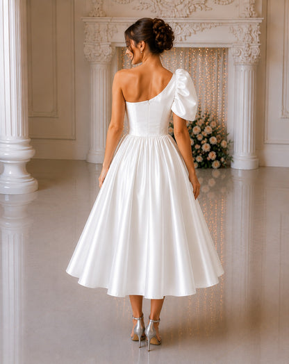 White One Shoulder Dress for Women | Glass Satin Party Wear