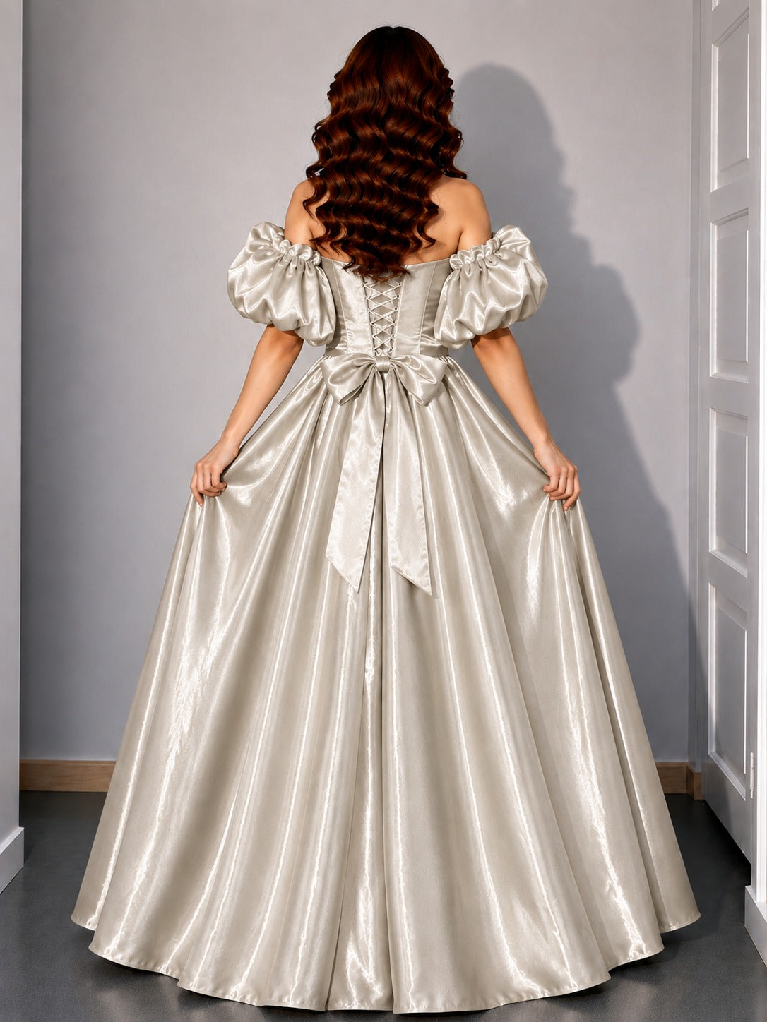 Champagne Detachable Off Shoulder Gown for Women | Floor Length Dress
