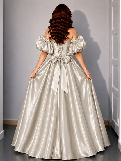 Champagne Detachable Off Shoulder Gown for Women | Floor Length Dress