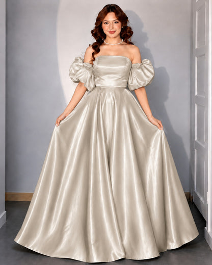 Champagne Detachable Off Shoulder Gown for Women | Floor Length Dress