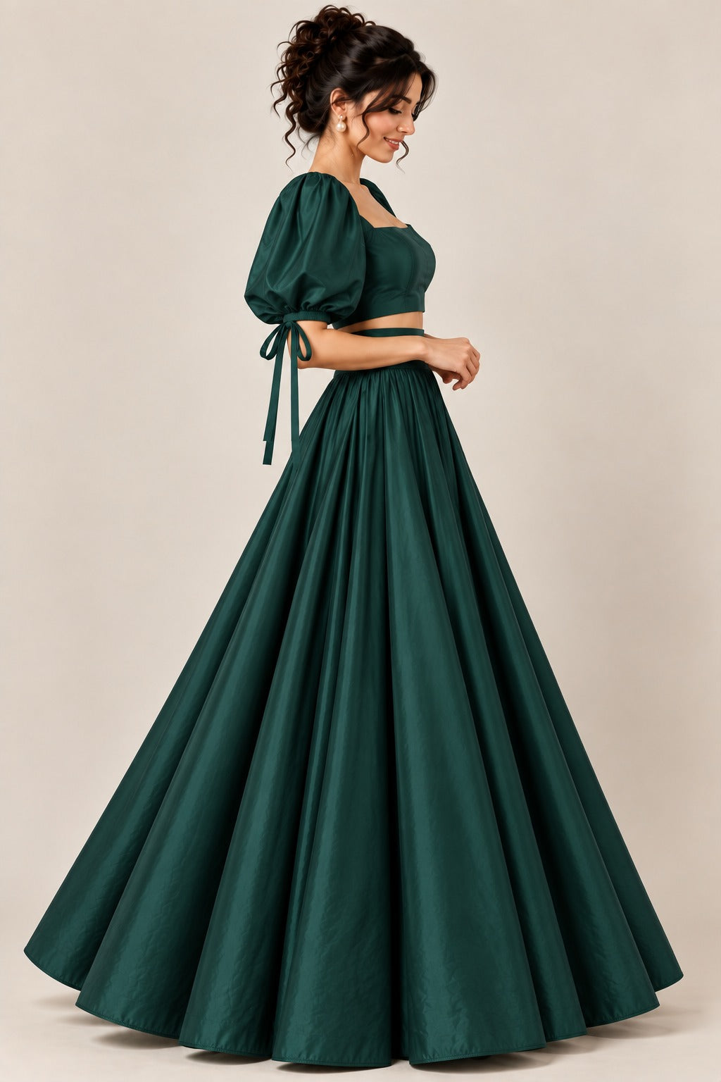 Emerald Green Crop Top & Floor Length Skirt Set for Women