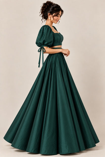 Emerald Green Crop Top & Floor Length Skirt Set for Women