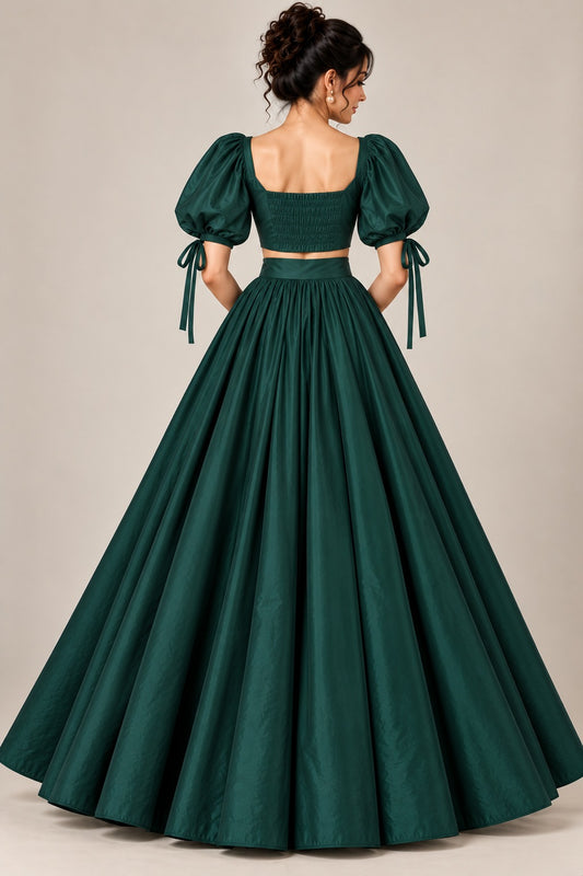 Emerald Green Crop Top & Floor Length Skirt Set for Women