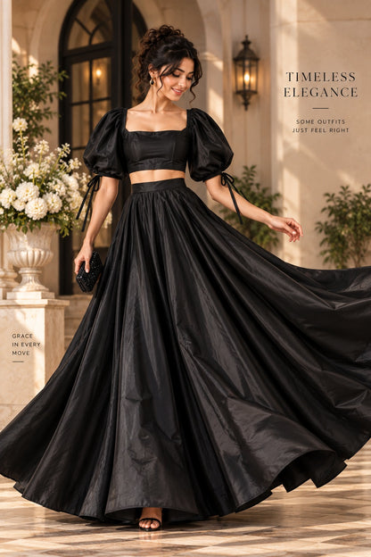 Black Women’s Crop Top Long Skirt | Wedding & Party Wear