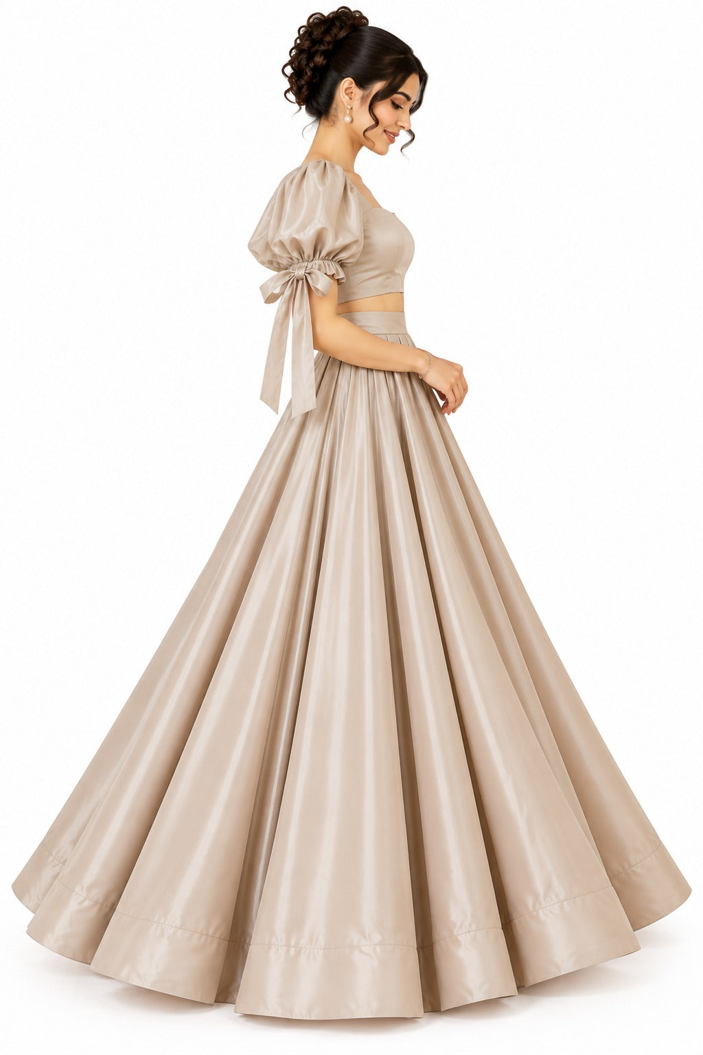 Champagne Crop Top Skirt Set | Women’s Festive & Party Wear