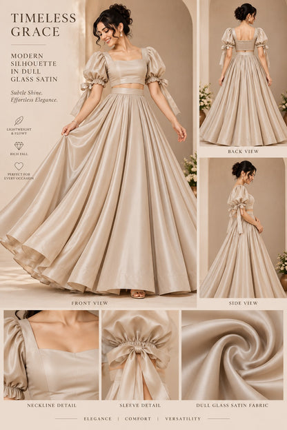 Champagne Crop Top Skirt Set | Women’s Festive & Party Wear