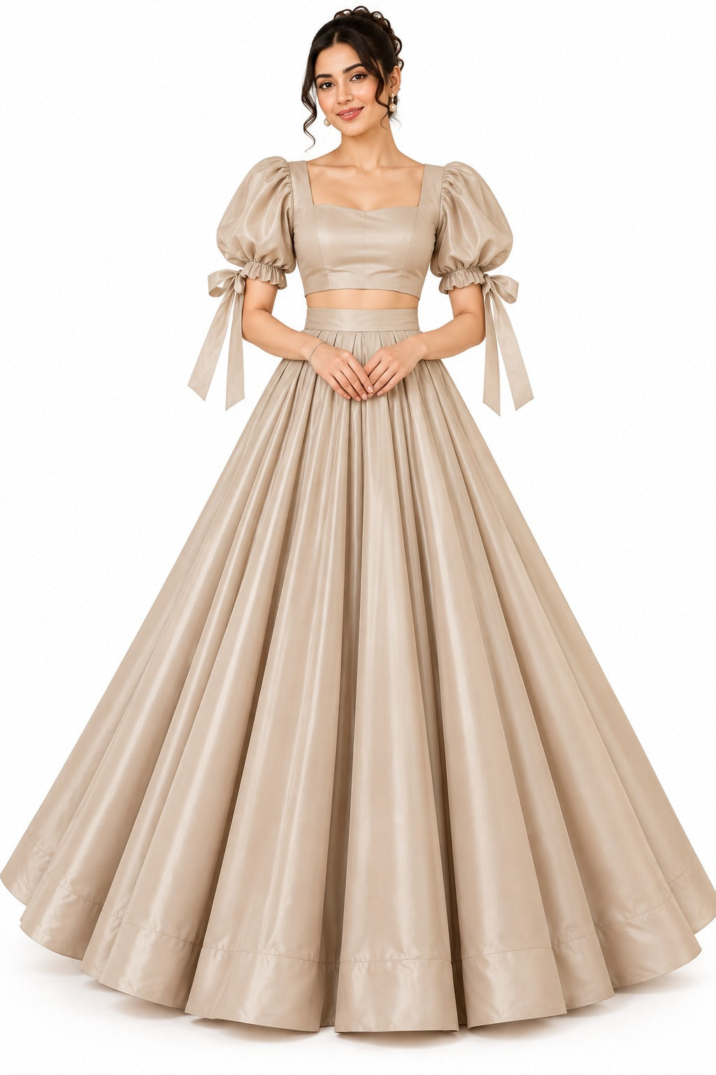 Champagne Crop Top Skirt Set | Women’s Festive & Party Wear