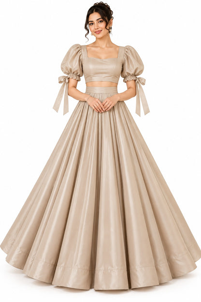 Champagne Crop Top Skirt Set | Women’s Festive & Party Wear