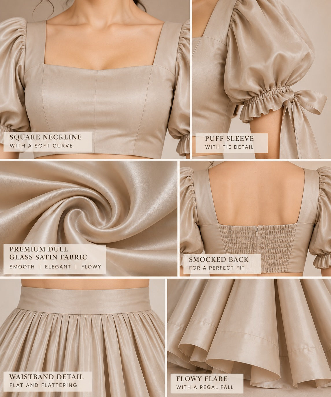 Champagne Crop Top Skirt Set | Women’s Festive & Party Wear