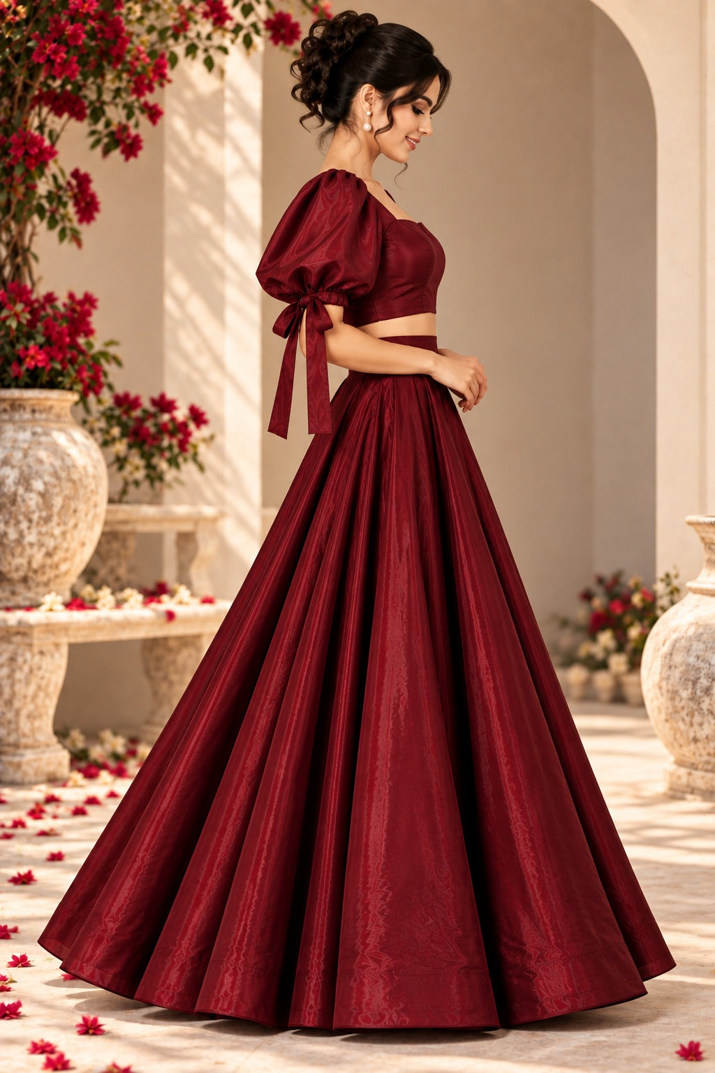 Maroon Women’s Crop Top Long Skirt | Wedding & Party Wear