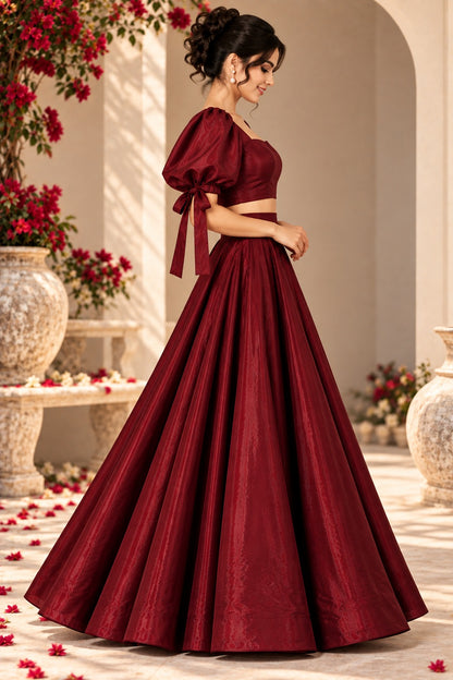 Maroon Women’s Crop Top Long Skirt | Wedding & Party Wear