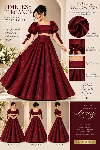 Maroon Women’s Crop Top Long Skirt | Wedding & Party Wear