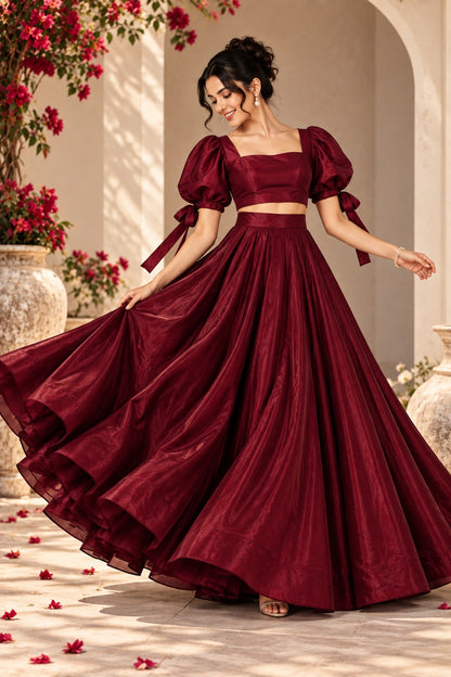 Maroon Women’s Crop Top Long Skirt | Wedding & Party Wear