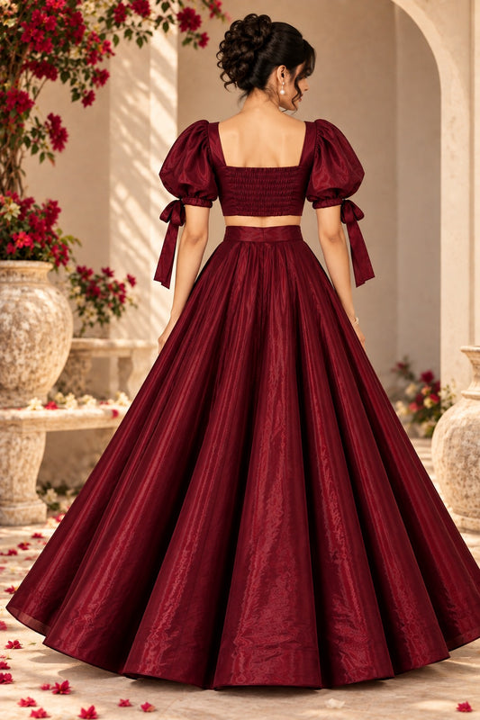 Maroon Women’s Crop Top Long Skirt | Wedding & Party Wear