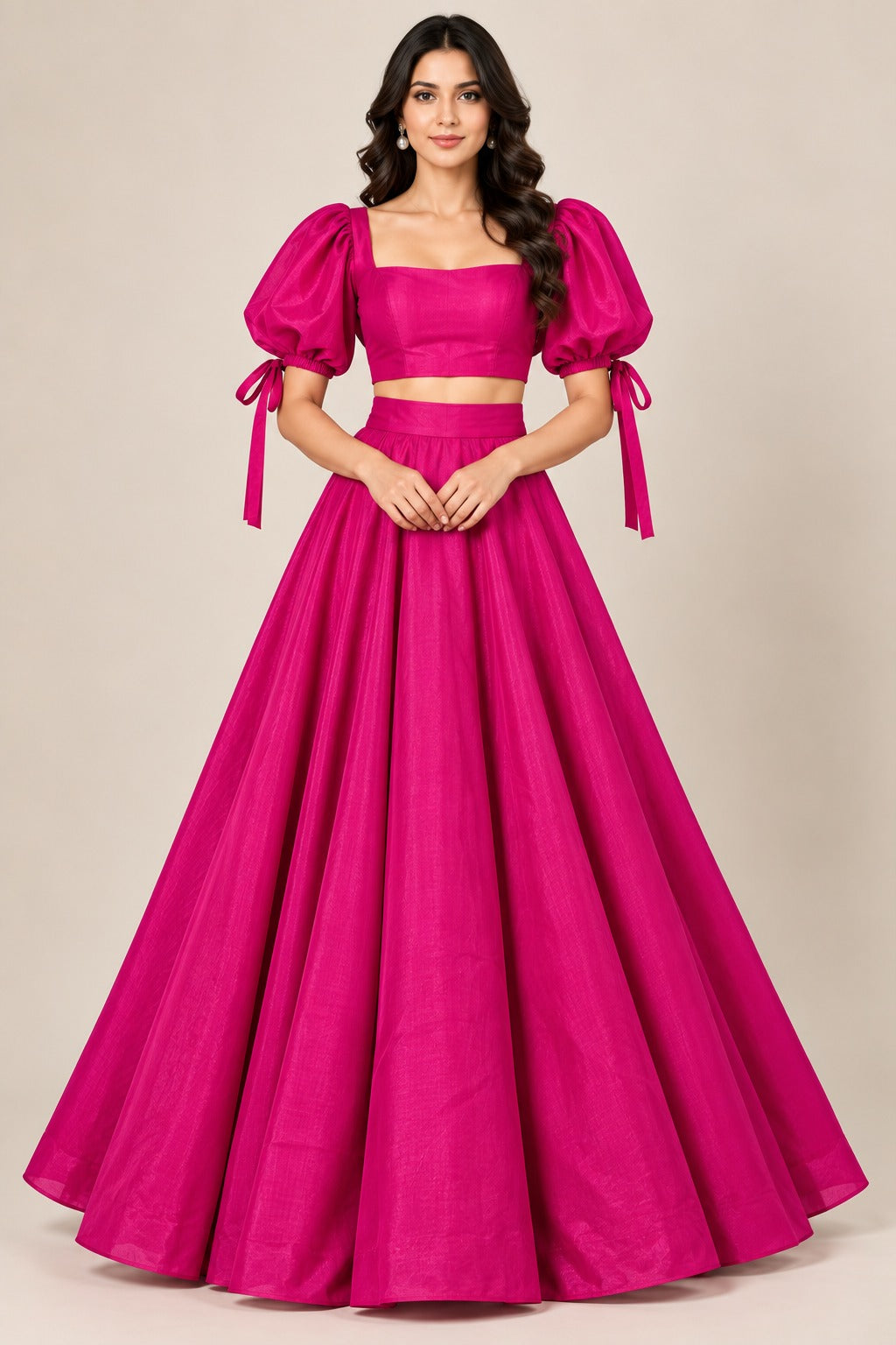 Magenta Crop Top Skirt Set | Women’s Festive & Party Wear